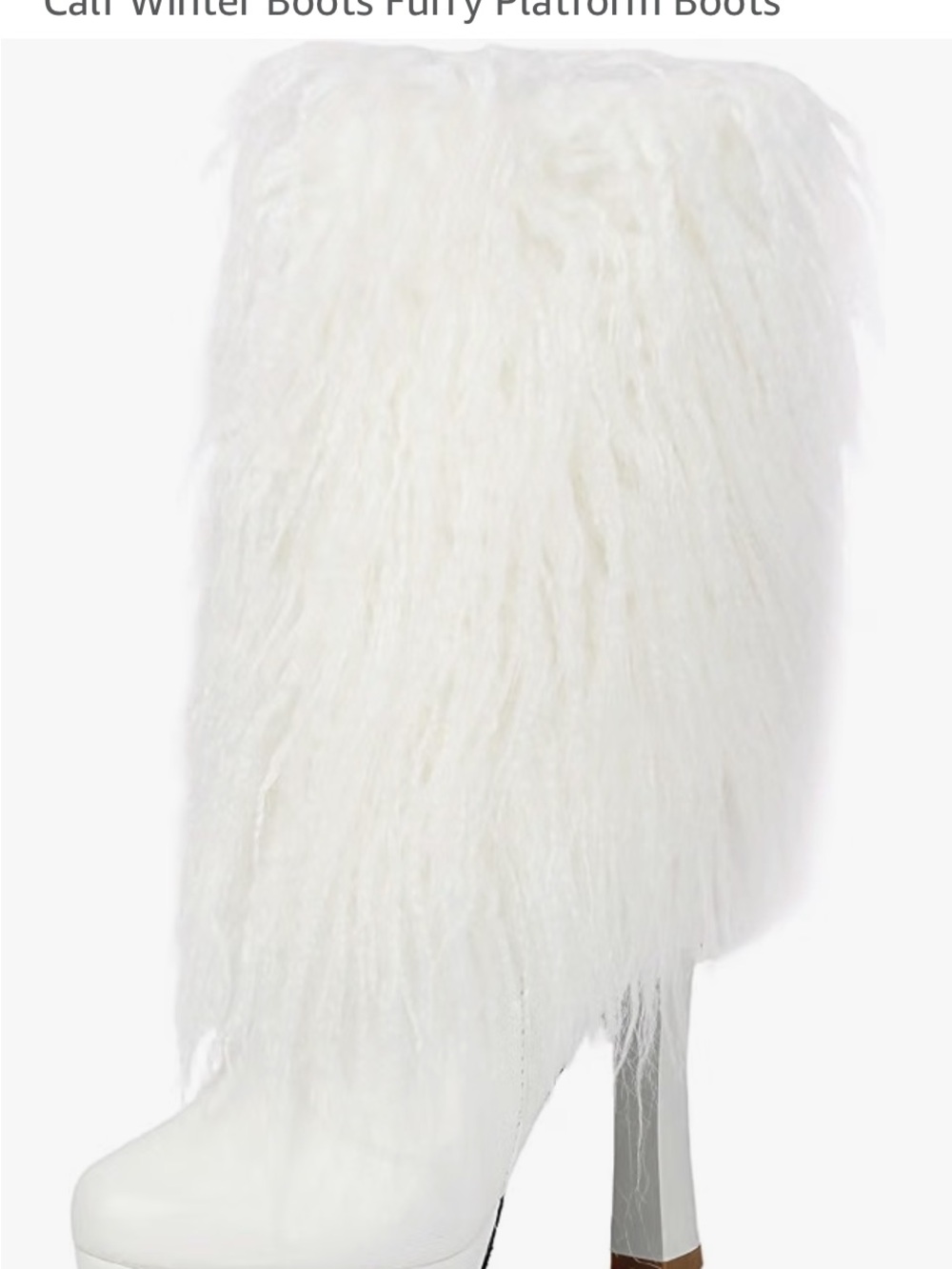 DINTAHA White Faux Fur Heel Boots...